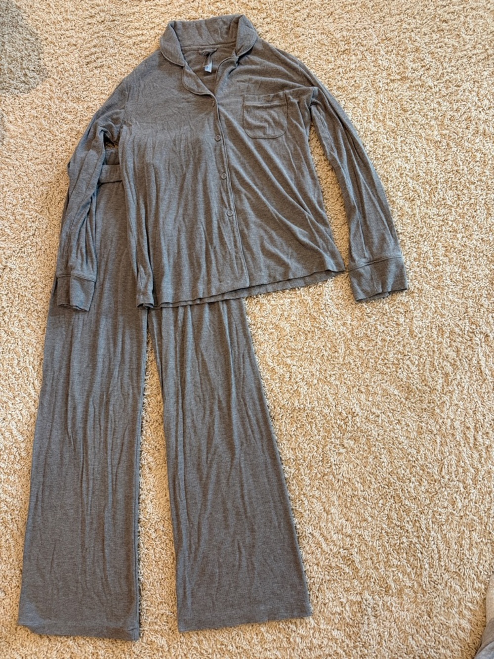 SKIMS Soft Button-Front Pajama Set in Heather Gray
